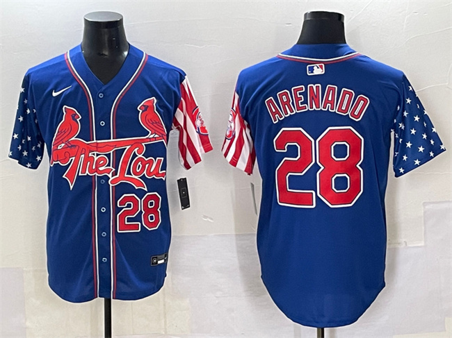 Men's St.Louis Cardinals #28 Nolan Arenado Royal Independence Day Vapor Premier Limited Stitched Baseball Jersey